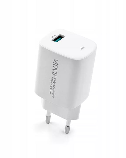 VIDVIE PLE249 1XUSB tinklo įkroviklis + TYPE C laidas QC 3.0 18W (Baltas)