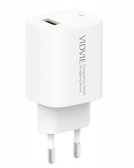 VIDVIE PLE249 1XUSB tinklo įkroviklis + TYPE C laidas QC 3.0 18W (Baltas)