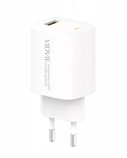 VIDVIE PLE249 1XUSB tinklo įkroviklis + TYPE C laidas QC 3.0 18W (Baltas)