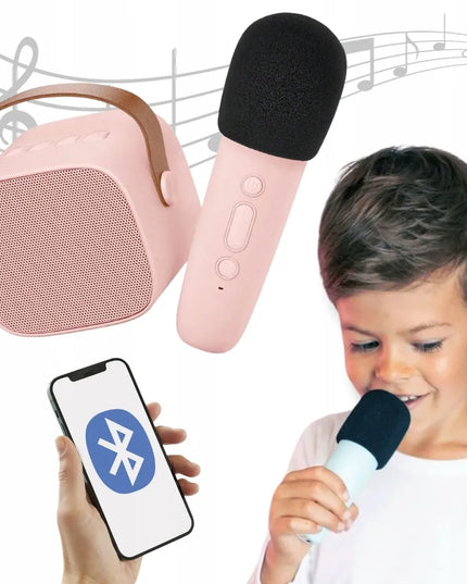 „Lalarma“ belaidis karaoke rinkinys vaikams – mikrofonas ir garsiakalbis, rožinis