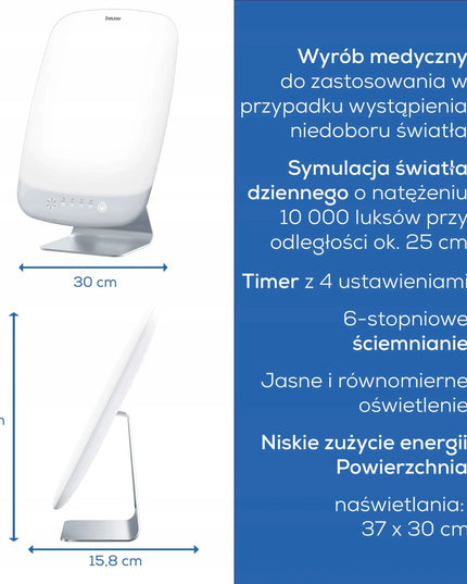 BEURER TL 95 fototerapijos LED lempa, 10 000 liuksų, reguliuojamas ryškumas, balta