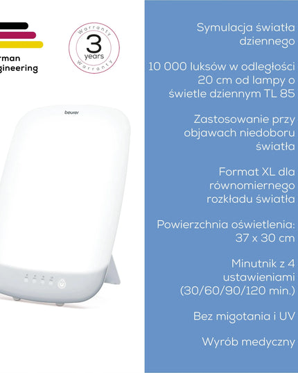 BEURER TL 85 LED fototerapijos lempa su laikmačiu, 14 000 lx, balta