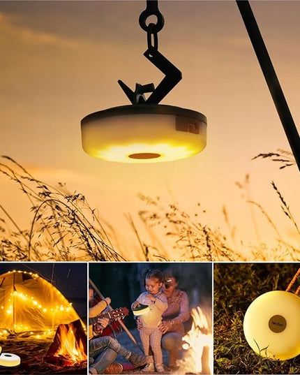 LED Kempingo ir stovyklavimo akumuliatorinė lempa, 10 m šilto apšvietimo girlianda ant ritės