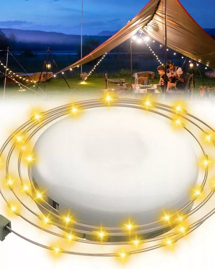 LED Kempingo ir stovyklavimo akumuliatorinė lempa, 10 m šilto apšvietimo girlianda ant ritės