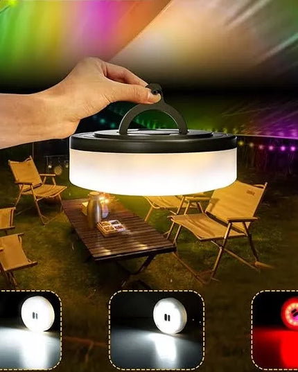 LED Kempingo ir stovyklavimo akumuliatorinė lempa, 10 m šilto apšvietimo girlianda ant ritės