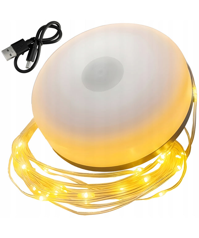 LED Kempingo ir stovyklavimo akumuliatorinė lempa, 10 m šilto apšvietimo girlianda ant ritės