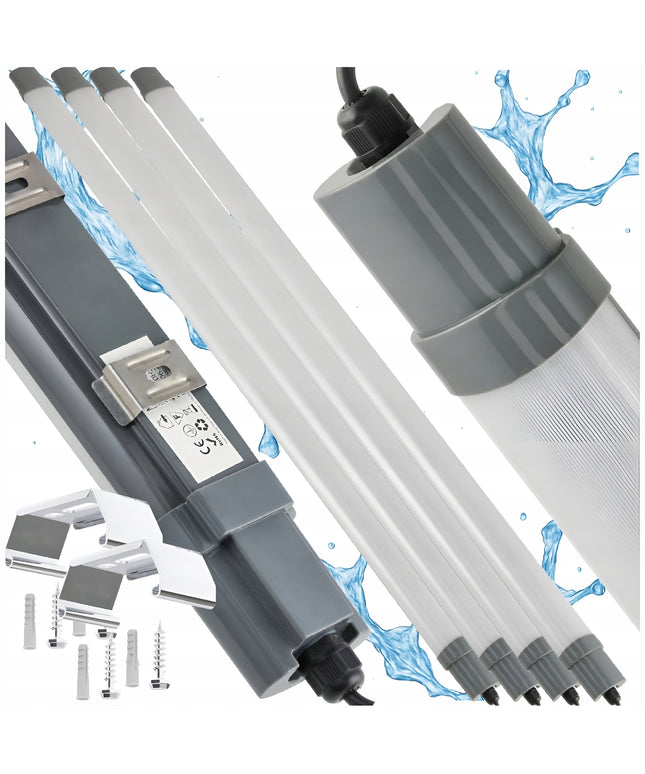 LED lempa 120cm 36W 3000lm Hermetiškas šviestuvas IP65 Garažui, dirbtuvėms 4x