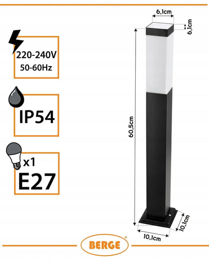 Pastatomas sodo šviestuvas stulpas Berge LED 60cm E27 dekoratyvinis aukštos kokybės