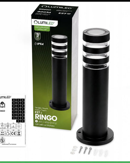 Pastatomas lauko sodo šviestuvas stulpas, IP54, E27 LED, 40 cm, vandeniui atsparus