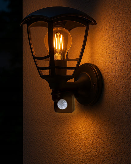 Lauko sodo šviestuvas su reguliuojamu judesio ir prieblandos jutikliu E27