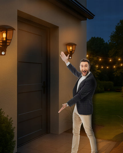 Lauko sodo šviestuvas su reguliuojamu judesio ir prieblandos jutikliu E27