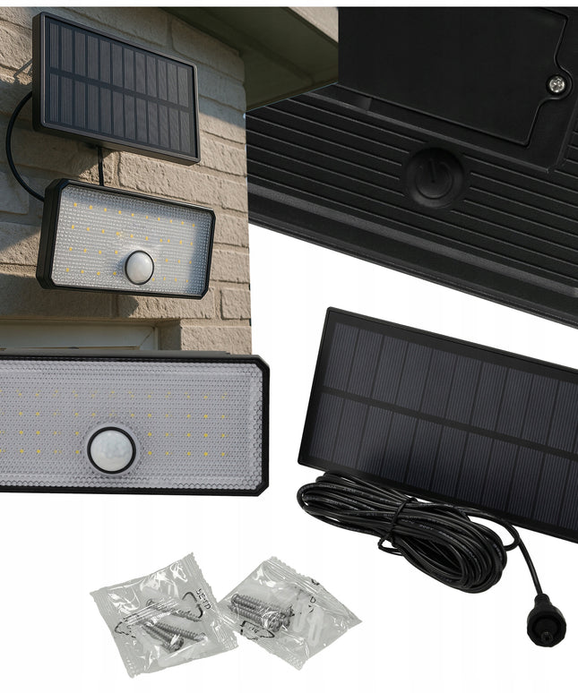 Saulės LED lempa su judesio ir sutemų jutikliais, lauko prožektorius, 5m