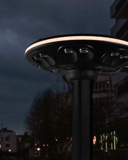 Videx saulės energija maitinamas LED gatvės, sodo ir parko šviestuvas su judesio jutikliu, apvalus, itin galingas