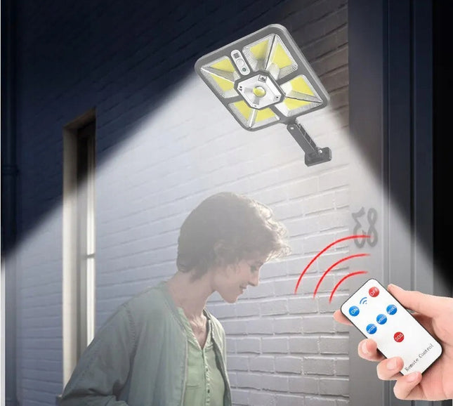 Lauko LED saulės šviestuvas su judesio jutikliu, galingas, IP44 + nuotolinio valdymo pultelis