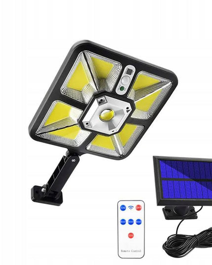 Lauko LED saulės šviestuvas su judesio jutikliu, galingas, IP44 + nuotolinio valdymo pultelis