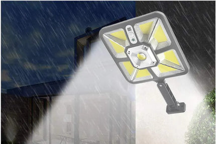 Lauko LED saulės šviestuvas su judesio jutikliu, galingas, IP44 + nuotolinio valdymo pultelis