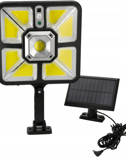 Lauko LED saulės šviestuvas su judesio jutikliu, galingas, IP44 + nuotolinio valdymo pultelis