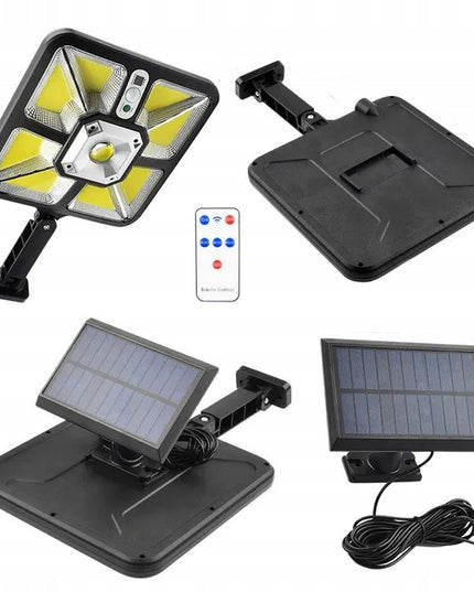 Lauko LED saulės šviestuvas su judesio jutikliu, galingas, IP44 + nuotolinio valdymo pultelis