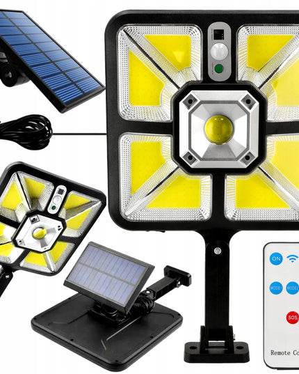 Lauko LED saulės šviestuvas su judesio jutikliu, galingas, IP44 + nuotolinio valdymo pultelis