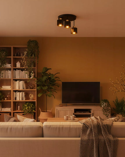 „Smartled“ modernus 3 x E27 LED lubinis šviestuvas – juodas su auksinėmis detalėmis svetainei