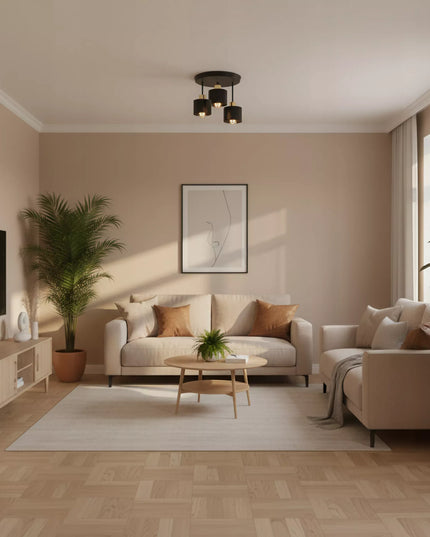 „Smartled“ modernus 3 x E27 LED lubinis šviestuvas – juodas su auksinėmis detalėmis svetainei