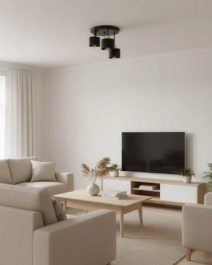 „Smartled“ modernus 3 x E27 LED lubinis šviestuvas – juodas su auksinėmis detalėmis svetainei