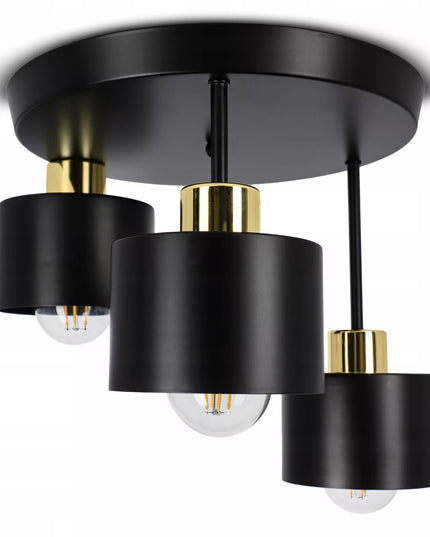 „Smartled“ modernus 3 x E27 LED lubinis šviestuvas – juodas su auksinėmis detalėmis svetainei