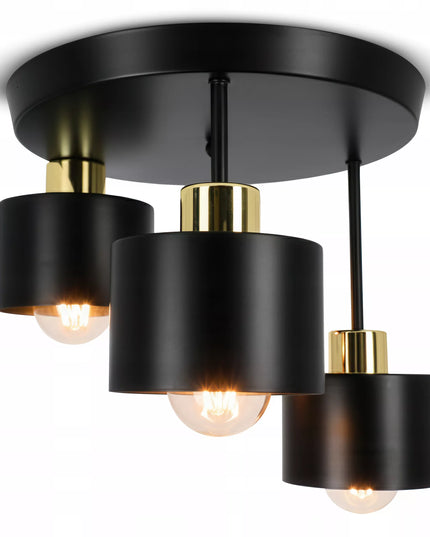 „Smartled“ modernus 3 x E27 LED lubinis šviestuvas – juodas su auksinėmis detalėmis svetainei