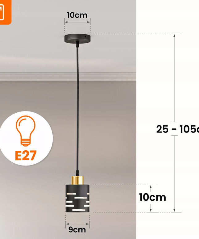 Pakabinamas LED lubinis šviestuvas 1X E27, juodas, modernus šviestuvas