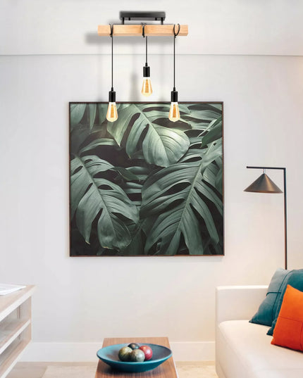 Lubinis Kabantis LED Šviestuvas Medinė Sija 3xE27 Juoda Liustra Lofto Stiliaus