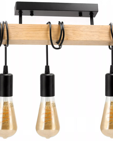 Lubinis Kabantis LED Šviestuvas Medinė Sija 3xE27 Juoda Liustra Lofto Stiliaus