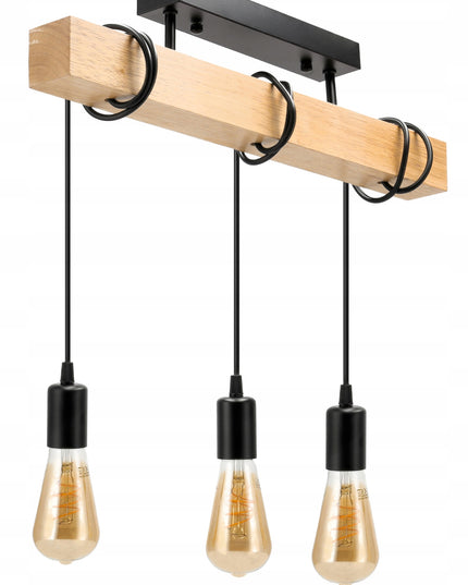 Lubinis Kabantis LED Šviestuvas Medinė Sija 3xE27 Juoda Liustra Lofto Stiliaus