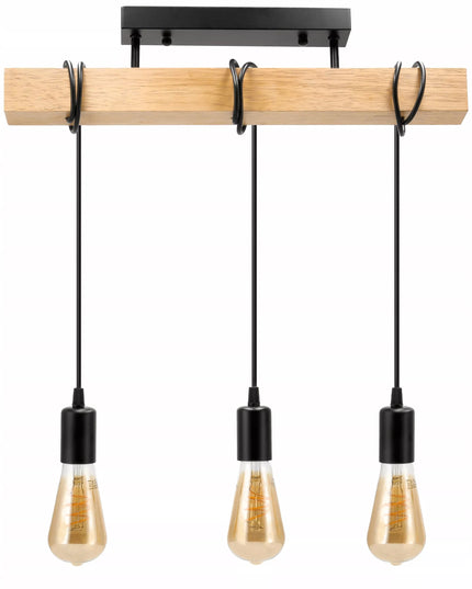 Lubinis Kabantis LED Šviestuvas Medinė Sija 3xE27 Juoda Liustra Lofto Stiliaus