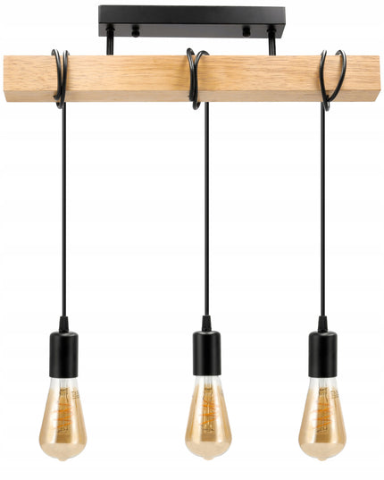 Lubinis Kabantis LED Šviestuvas Medinė Sija 3xE27 Juoda Liustra Lofto Stiliaus
