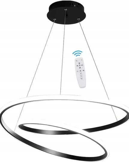Juodas pakabinamas LED šviestuvas, modernus, 2 žiedai, 60 cm + pultelis 3 spalvos