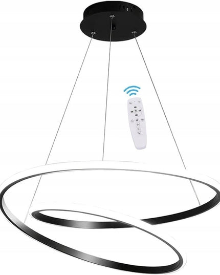 Juodas pakabinamas LED šviestuvas, modernus, 2 žiedai, 60 cm + pultelis 3 spalvos
