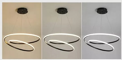 Juodas pakabinamas LED šviestuvas, modernus, 2 žiedai, 60 cm + pultelis 3 spalvos