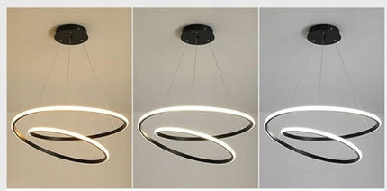 Juodas pakabinamas LED šviestuvas, modernus, 2 žiedai, 60 cm + pultelis 3 spalvos