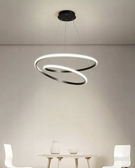 Juodas pakabinamas LED šviestuvas, modernus, 2 žiedai, 60 cm + pultelis 3 spalvos
