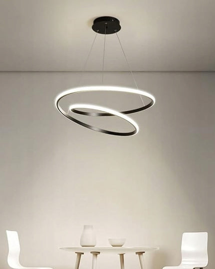 Juodas pakabinamas LED šviestuvas, modernus, 2 žiedai, 60 cm + pultelis 3 spalvos