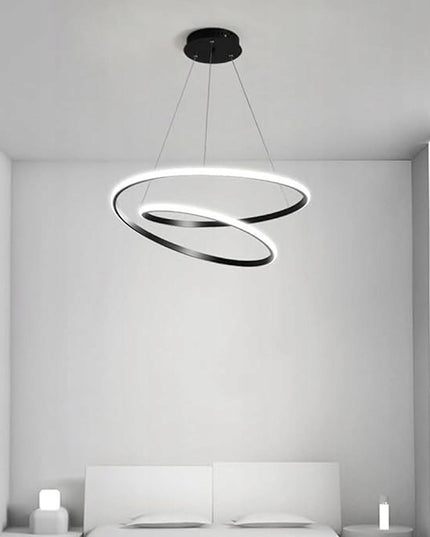 Juodas pakabinamas LED šviestuvas, modernus, 2 žiedai, 60 cm + pultelis 3 spalvos