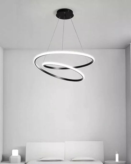 Juodas pakabinamas LED šviestuvas, modernus, 2 žiedai, 60 cm + pultelis 3 spalvos