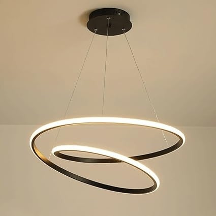 Juodas pakabinamas LED šviestuvas, modernus, 2 žiedai, 60 cm + pultelis 3 spalvos
