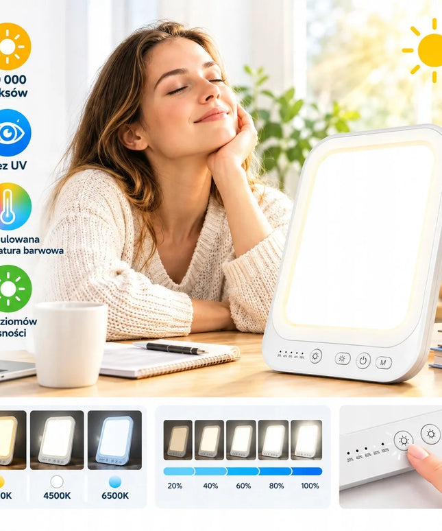 Balta dienos šviesos LED lempa su reguliuojamu pakreipimu ir keičiama šviesos spalva