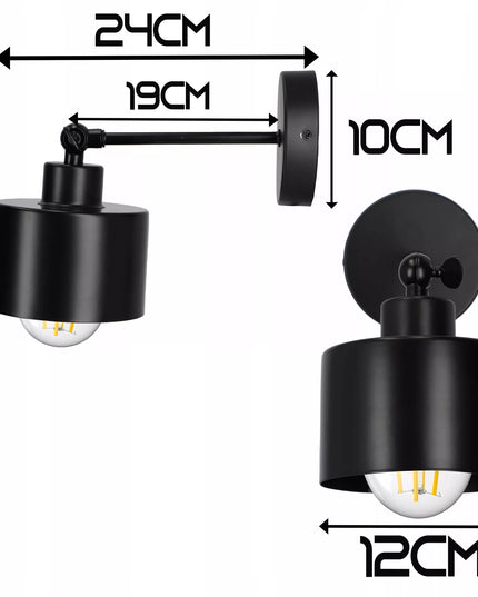 Reguliuojamas loft stiliaus sieninis šviestuvas Edison LED, juodas