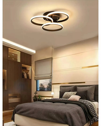 Lubinis šviestuvas plafonas paviršinio montavimo su 3 LED žiedais MODERN + PILOT Juodas sietynas
