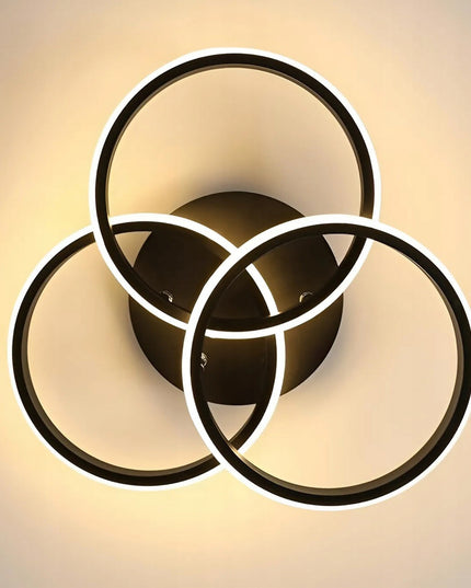 Lubinis šviestuvas plafonas paviršinio montavimo su 3 LED žiedais MODERN + PILOT Juodas sietynas