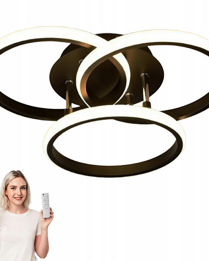 Lubinis šviestuvas plafonas paviršinio montavimo su 3 LED žiedais MODERN + PILOT Juodas sietynas