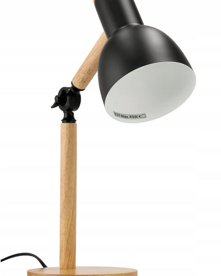 Medinė E27 pastatoma stalinė skaitymo lempa su dviguba reguliavimo funkcija