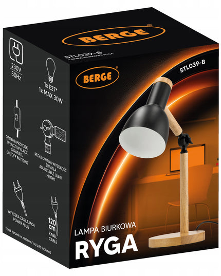 Medinė E27 pastatoma stalinė skaitymo lempa su dviguba reguliavimo funkcija